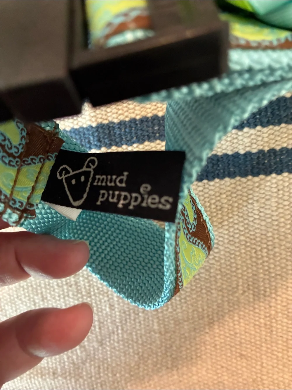 Mud Pie Turquoise and Brown Paisley Dog Collar with Green Bow Accent